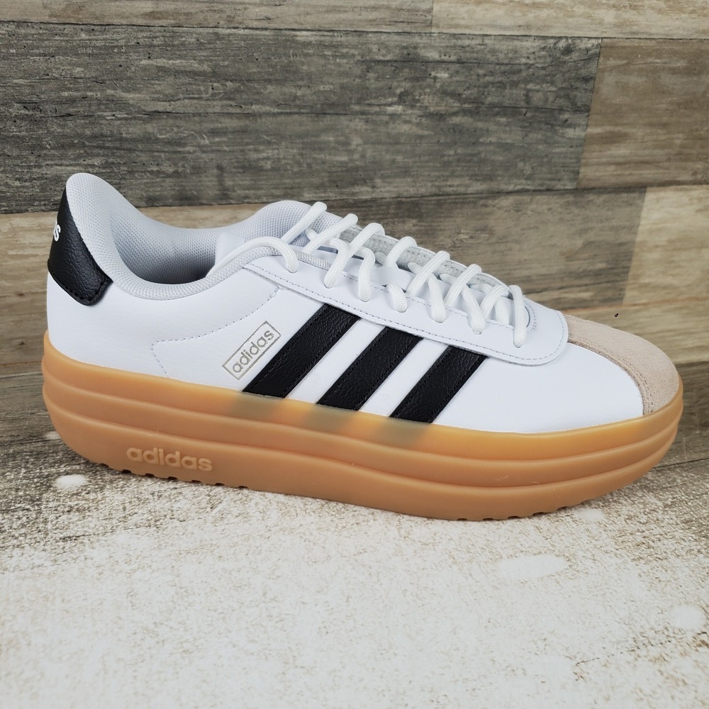 Adidas VL Court Bold Womens Shoes Sz 8 White Black Lace Up Platform Sneakers